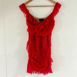Majorelle Polka Dot Lace Bandit Dress in Red sz M
